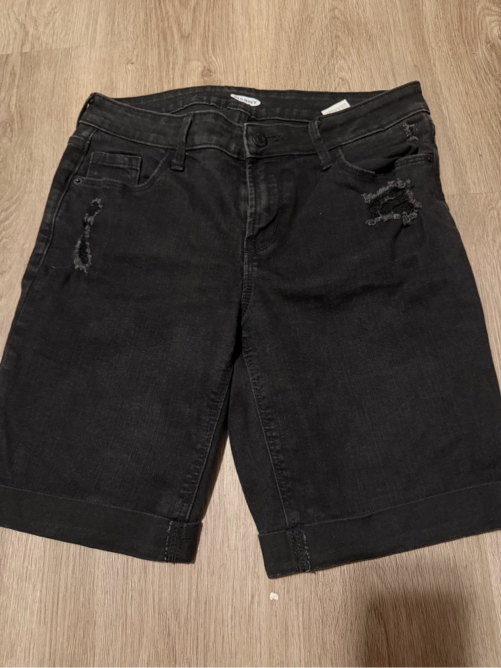 Old Navy Black Cuffed Distressed Bermuda Shorts